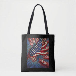 Patriotic American Flag Fractal Tote Bag
