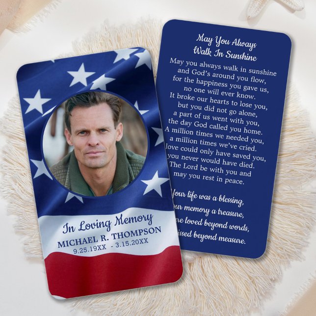 Patriotic American Flag Funeral Prayer Card Photo (Creator Uploaded)