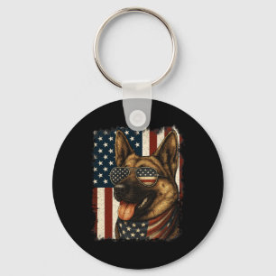 Patriotic American Flag German Shepherd 4th Of Jul Key Ring