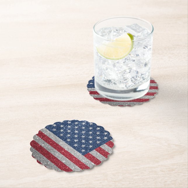 Patriotic American Flag Glitter Paper Coaster (Insitu)
