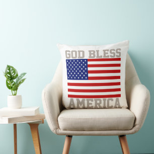 Patriotic American Flag God Bless America Cushion