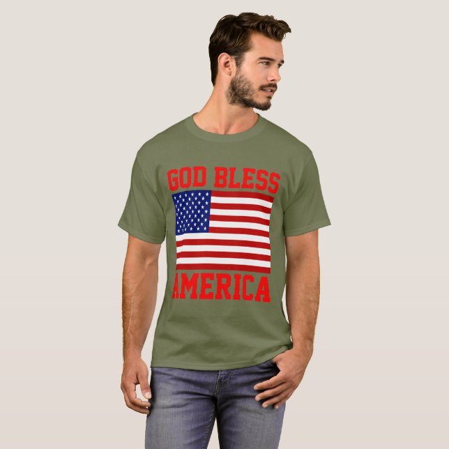 Patriotic American Flag God Bless America T-Shirt (Front Full)