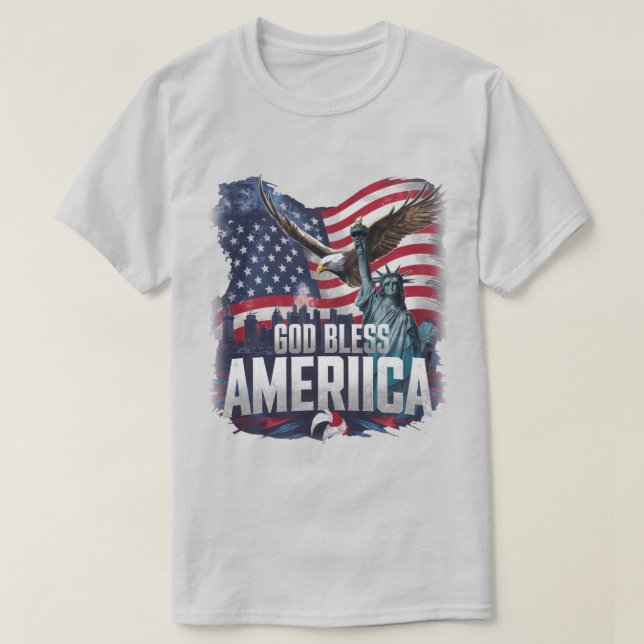 Patriotic American Flag God Bless America T-Shirt (Design Front)