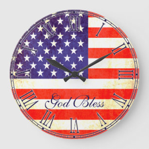 Patriotic American flag god bless wall clock