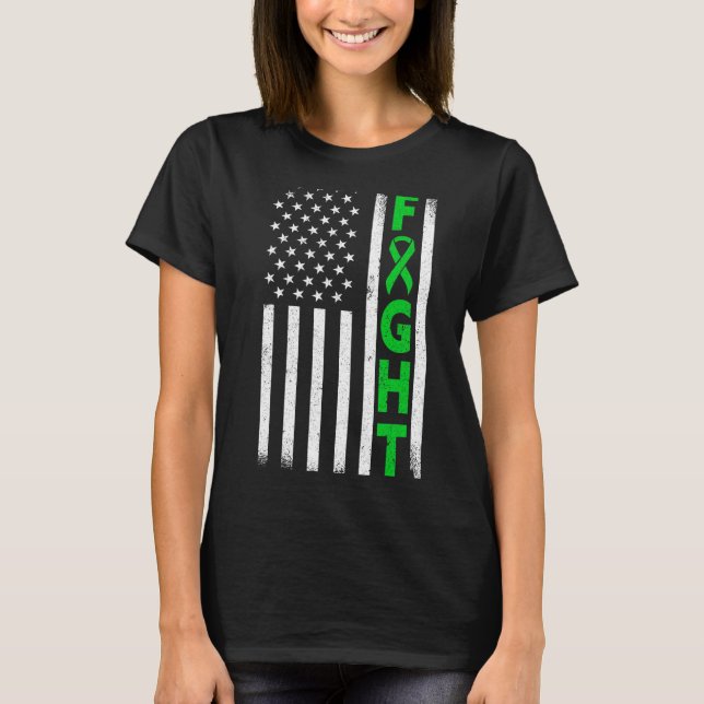 Patriotic American Flag Green Ribbon Mental Health T-Shirt (Front)