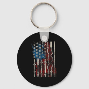 Patriotic American Flag Gym For Weight Lifters Key Ring