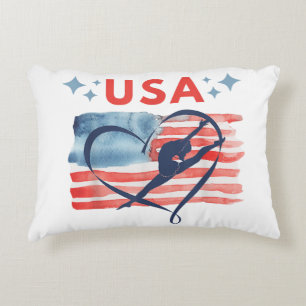 Patriotic American Flag Gymnastics Design for USA  Decorative Cushion