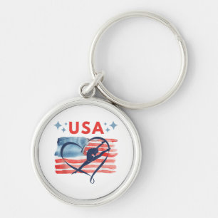 Patriotic American Flag Gymnastics Design for USA Key Ring