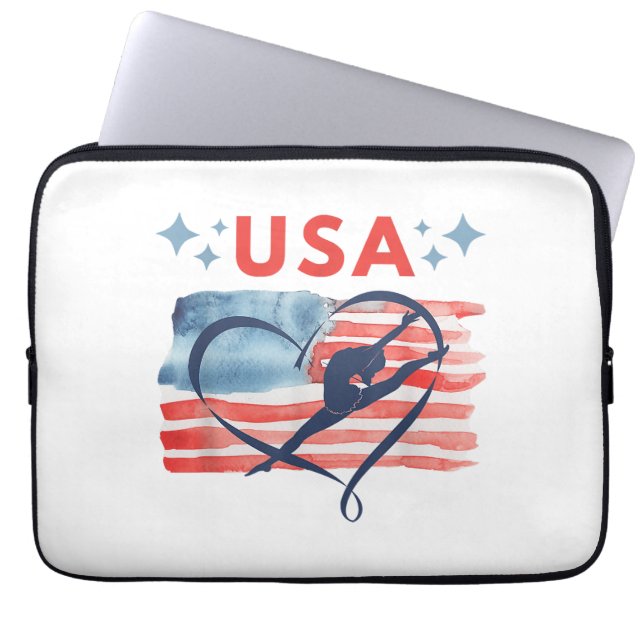 Patriotic American Flag Gymnastics Design for USA  Laptop Sleeve (Front)