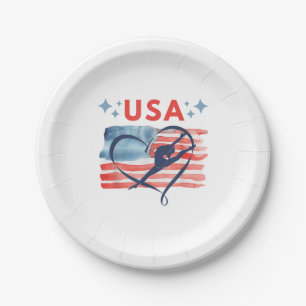 Patriotic American Flag Gymnastics Design for USA Paper Plate