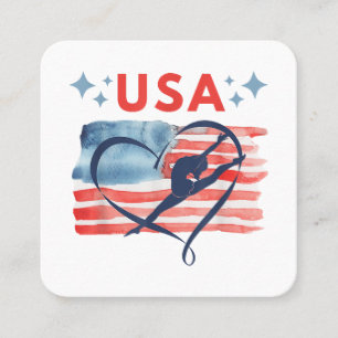 Patriotic American Flag Gymnastics Design for USA Square Business Card