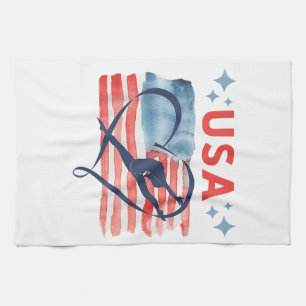 Patriotic American Flag Gymnastics Design for USA Tea Towel