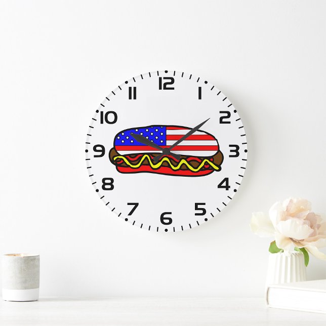 Patriotic American Flag Hot Dog  Large Clock (Creator Uploaded)