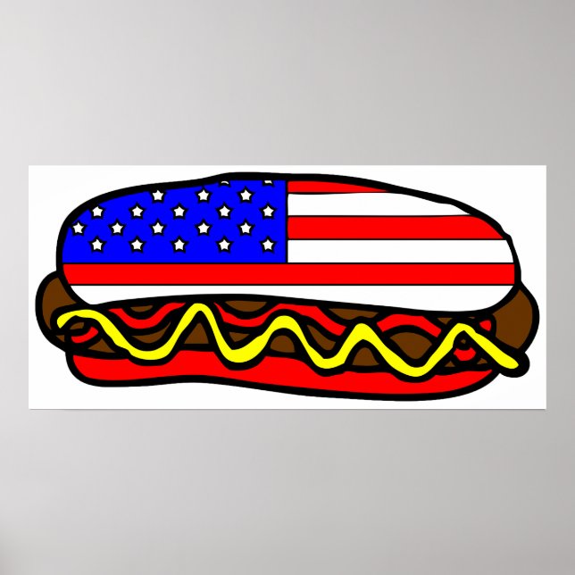 Patriotic American Flag Hot Dog  Poster (Front)