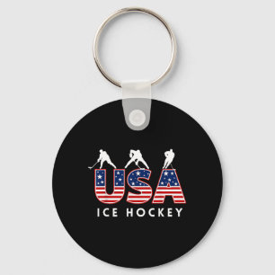 Patriotic American Flag Ice Hockey Gift Hockey Key Ring