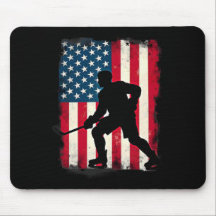 Patriotic American Flag Ice Hockey Player Mouse Pad
