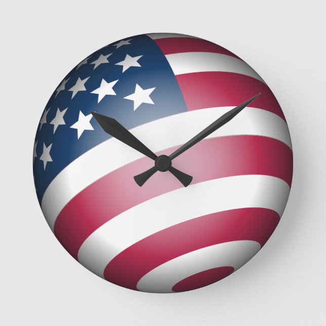 Patriotic American Flag in 3D Globe Design  Round Clock (Front)