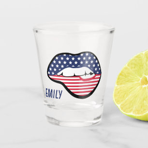 Patriotic American Flag Lips Shot Glass