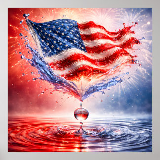Patriotic American Flag Liquid Splash Poster