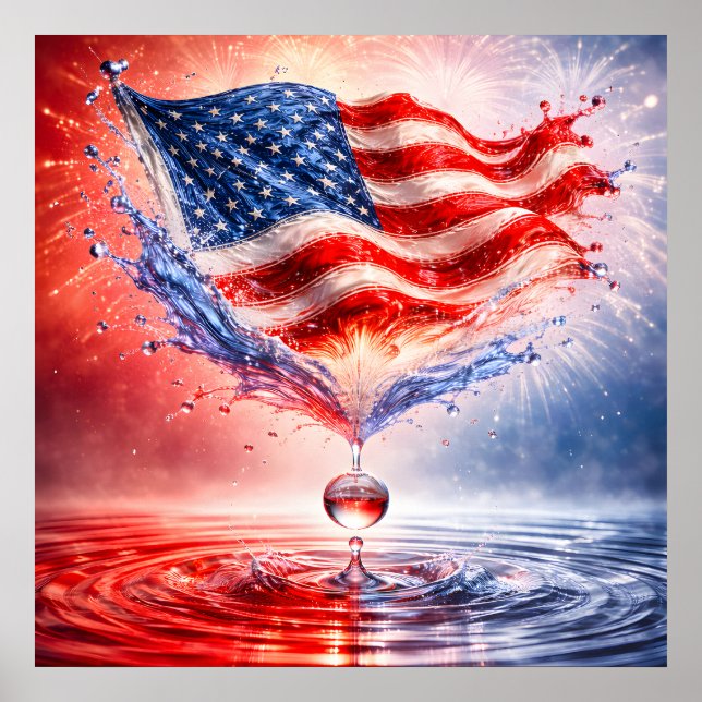 Patriotic American Flag Liquid Splash Poster (Front)