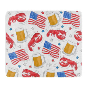 Patriotic American Flag Lobster Beer Star Cutting Board