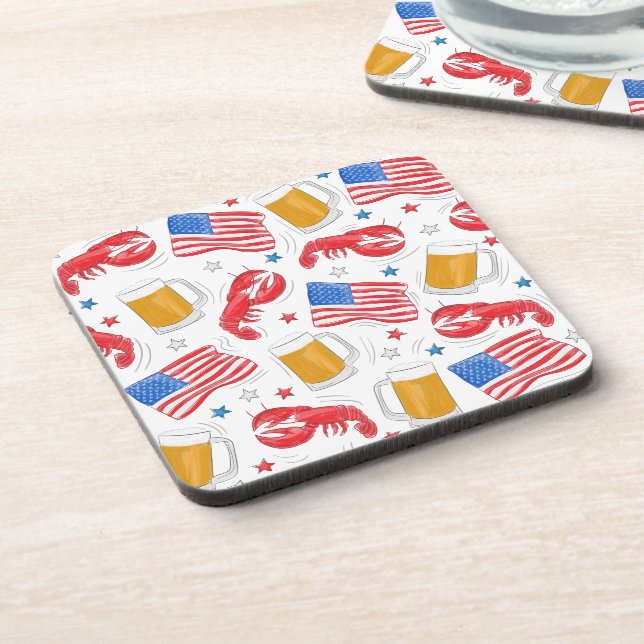 Patriotic American Flag Lobster Beer Stars Coaster (Left Side)
