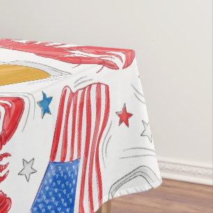 Patriotic American Flag Lobster Beer Stars Tablecloth