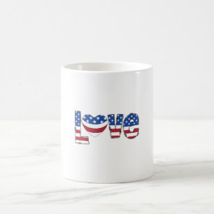 Patriotic American Flag LOVE Typography Coffee Mug