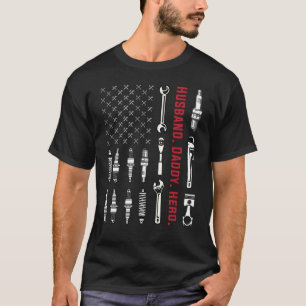 Patriotic American Flag Mechanic Dad Fathers Day T-Shirt