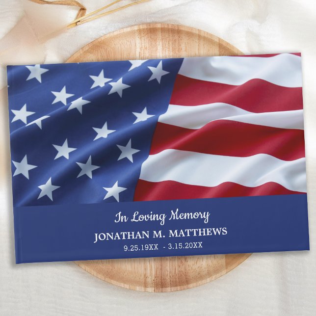 Patriotic American Flag Memorial Photo Funeral Guest Book (Creator Uploaded)