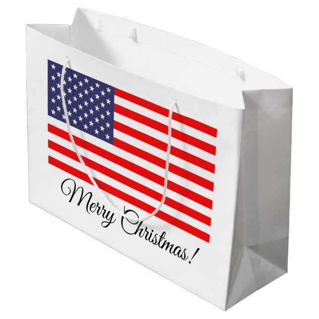 Patriotic american flag Merry Christmas gift bags (Back Angled)