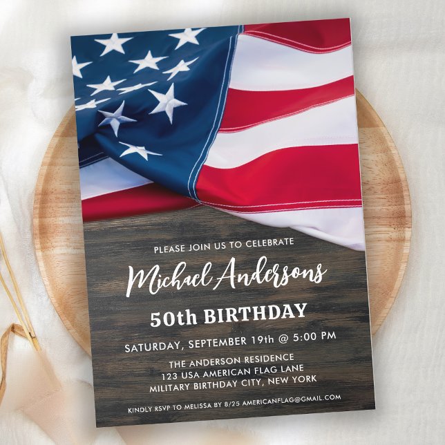 Patriotic American Flag Military Birthday Party Invitation (Creator Uploaded)