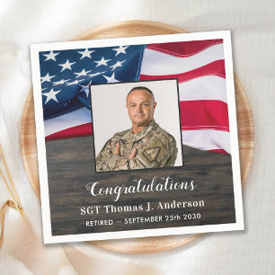 Patriotic American Flag Military Retirement Napkin