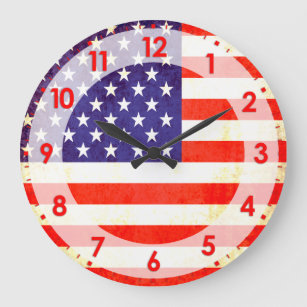 Patriotic American flag numbered wall clock