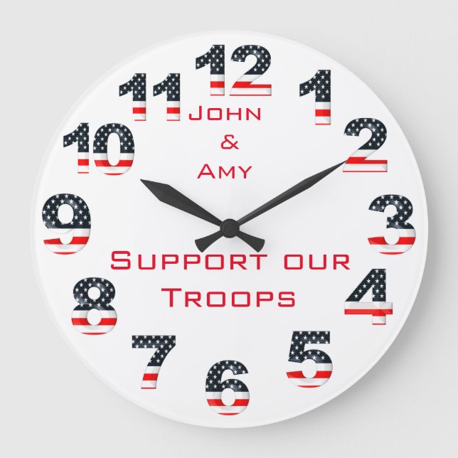 Patriotic American Flag Numbers Large Clock (Front)