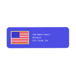 Patriotic American Flag on Blue Return Address Label