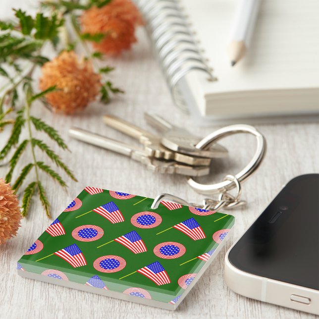 Patriotic American Flag Pattern on Green  Key Ring (Creator Uploaded)