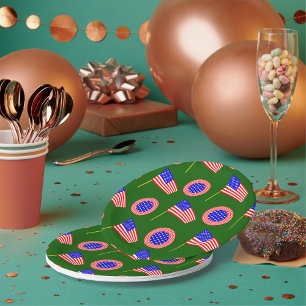 Patriotic American Flag Pattern on Green  Paper Plate