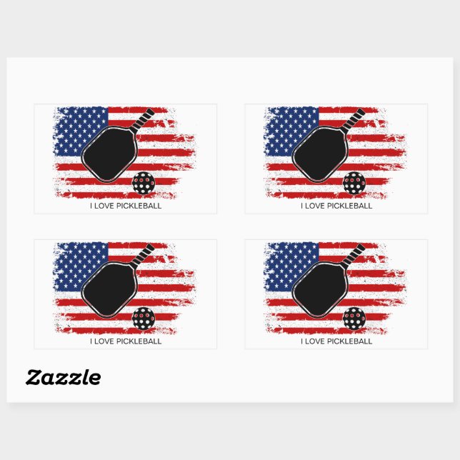 Patriotic American Flag Personalised Pickleball  Rectangular Sticker (Sheet)