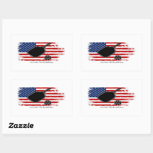 Patriotic American Flag Personalised Pickleball  Rectangular Sticker