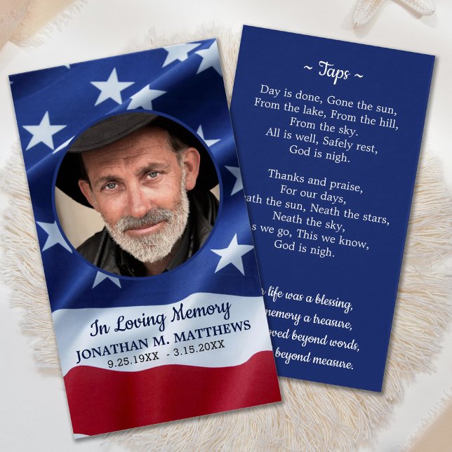 Patriotic American Flag Photo Funeral Prayer Card (Creator Uploaded)