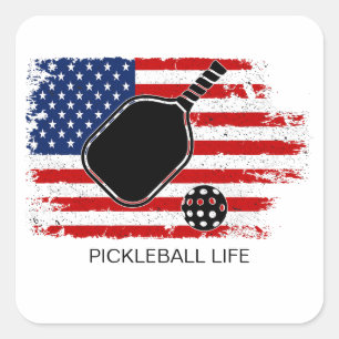 Patriotic American Flag Pickleball Personalised Square Sticker