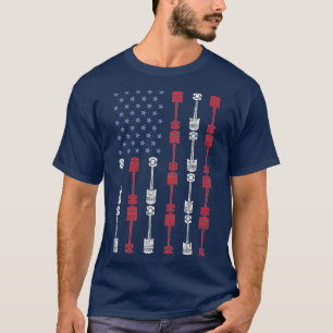Patriotic American Flag Piston Muscle Car Enthusia T-Shirt