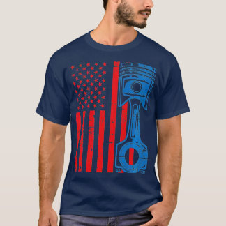Patriotic American Flag Piston Muscle Car Vintage  T-Shirt