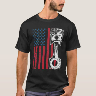 Patriotic American Flag Piston Muscle Car Vintage  T-Shirt