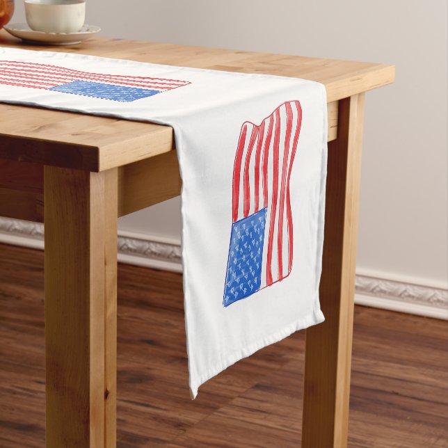 Patriotic American Flag Preppy Short Table Runner (In Situ)