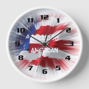 Patriotic American Flag Proud to be American Clock