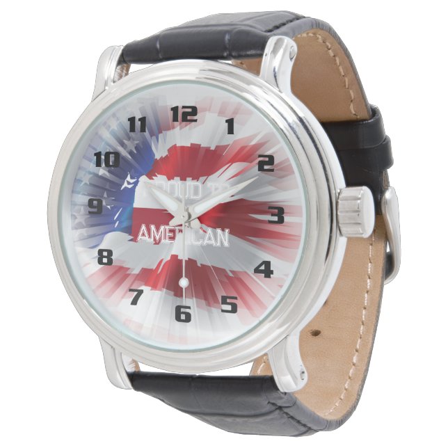 Patriotic American Flag Proud to be American Watch (Angled)