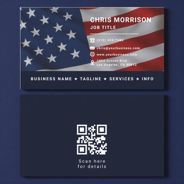 Patriotic American Flag QR Code Professional Business Card (Creator Uploaded)