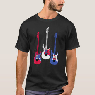Patriotic American Flag Red Guitar White Guitar Bl T-Shirt